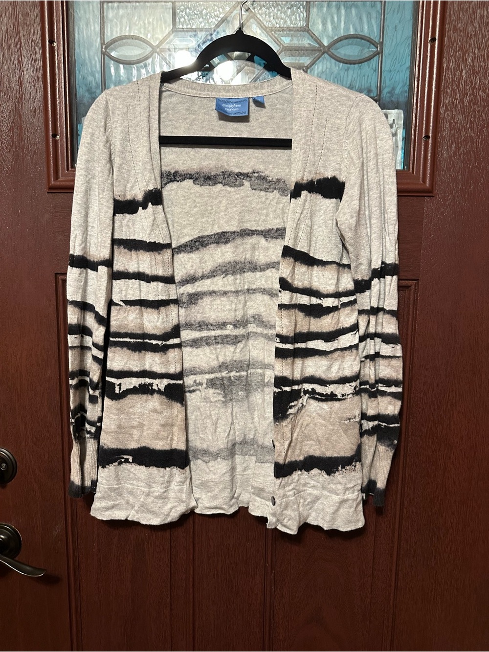 Simply Vera Vera Wang Cream and Black Striped Open-Front Cardigan